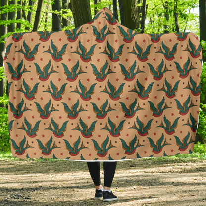 Old School Tattoo Swallow Design Hooded Blanket-JTAMIGO.COM
