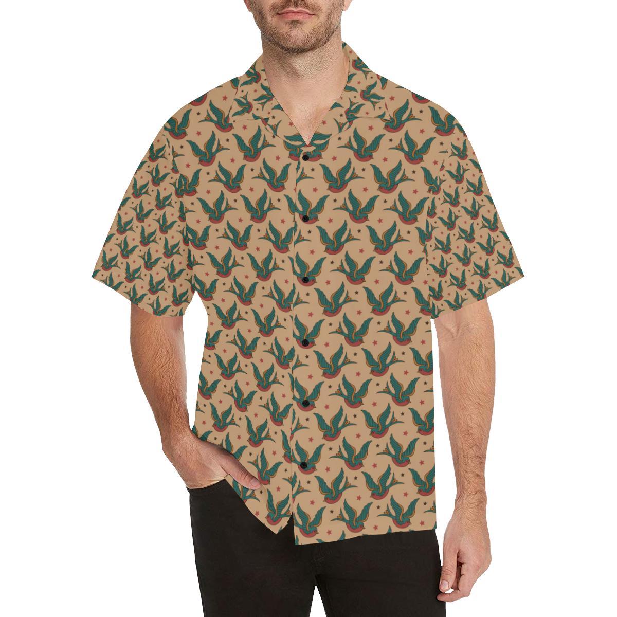 Old School Tattoo Swallow Design Men Aloha Hawaiian Shirt