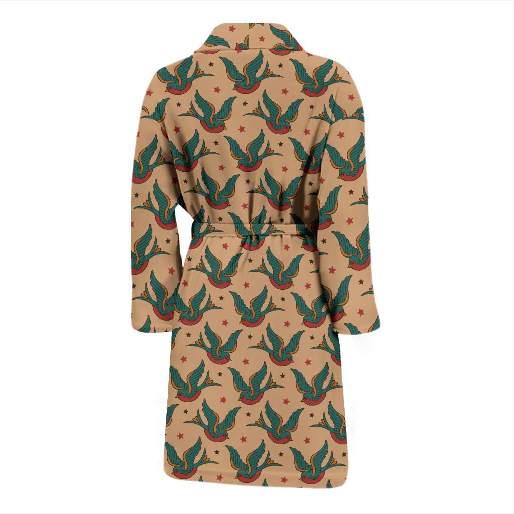 Old School Tattoo Swallow Design Men Bath Robe-JTAMIGO.COM
