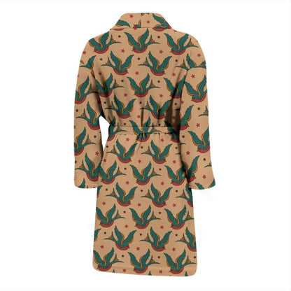 Old School Tattoo Swallow Design Men Bath Robe-JTAMIGO.COM