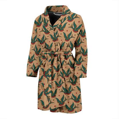 Old School Tattoo Swallow Design Men Bath Robe-JTAMIGO.COM