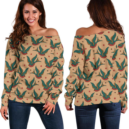 Old School Tattoo Swallow Design Off Shoulder Sweatshirt