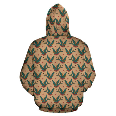 Old School Tattoo Swallow Design Pullover Hoodie