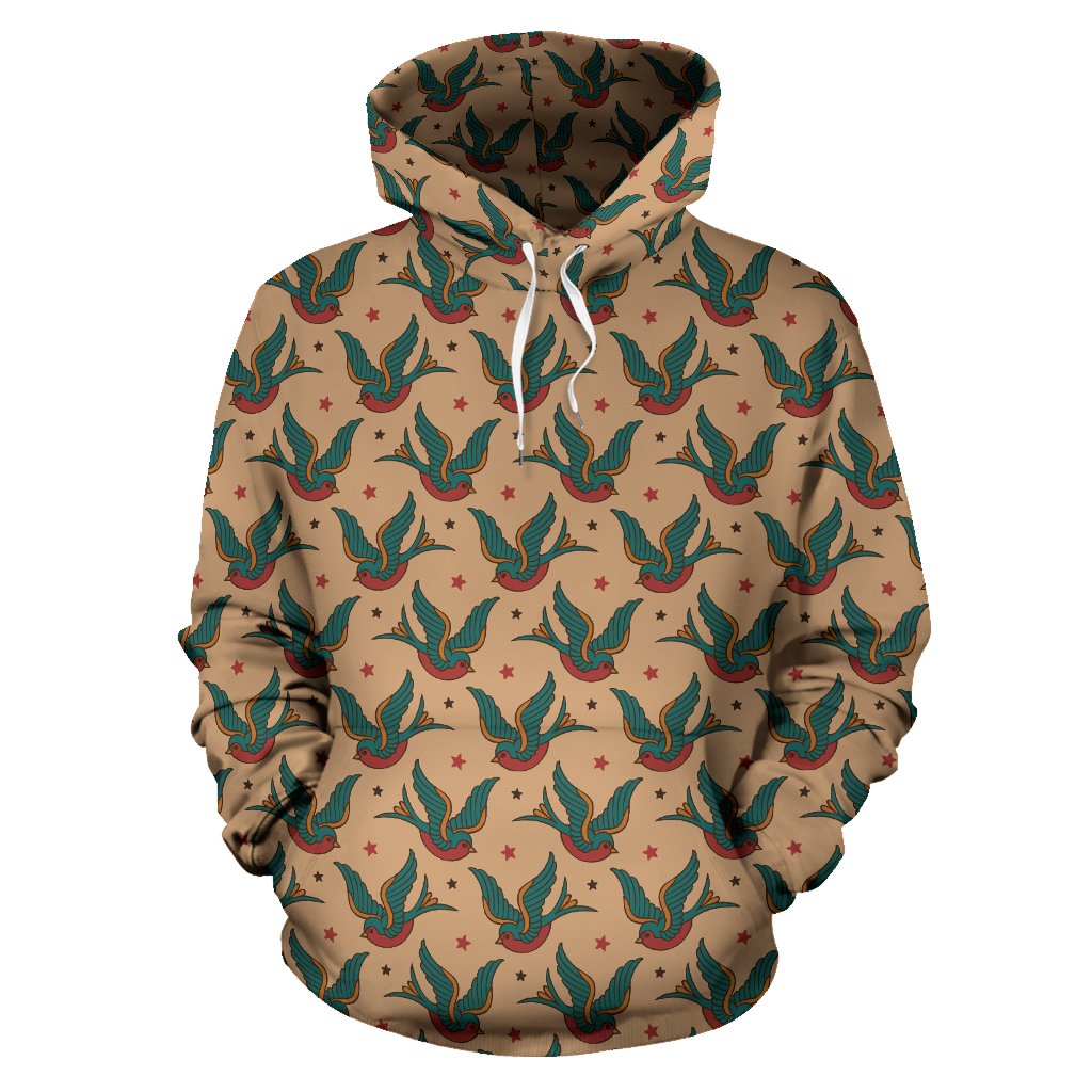 Old School Tattoo Swallow Design Pullover Hoodie