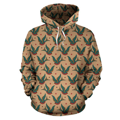 Old School Tattoo Swallow Design Pullover Hoodie