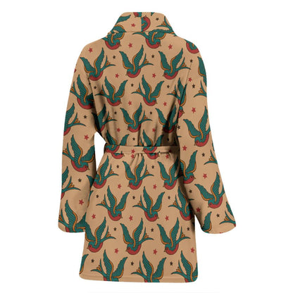 Old School Tattoo Swallow Design Women Bath Robe-JTAMIGO.COM
