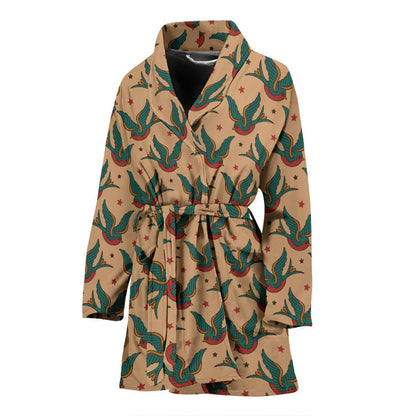 Old School Tattoo Swallow Design Women Bath Robe-JTAMIGO.COM