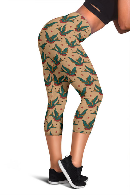 Old School Tattoo Swallow Design Women Capris