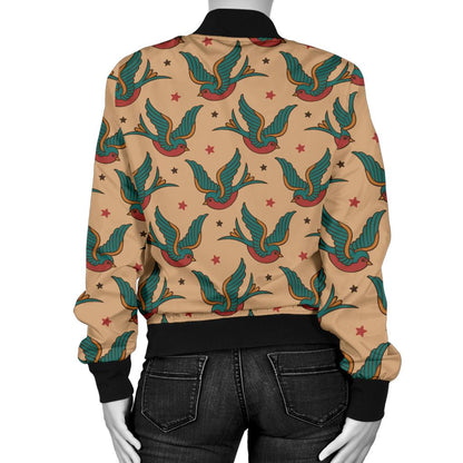 Old School Tattoo Swallow Design Women Casual Bomber Jacket