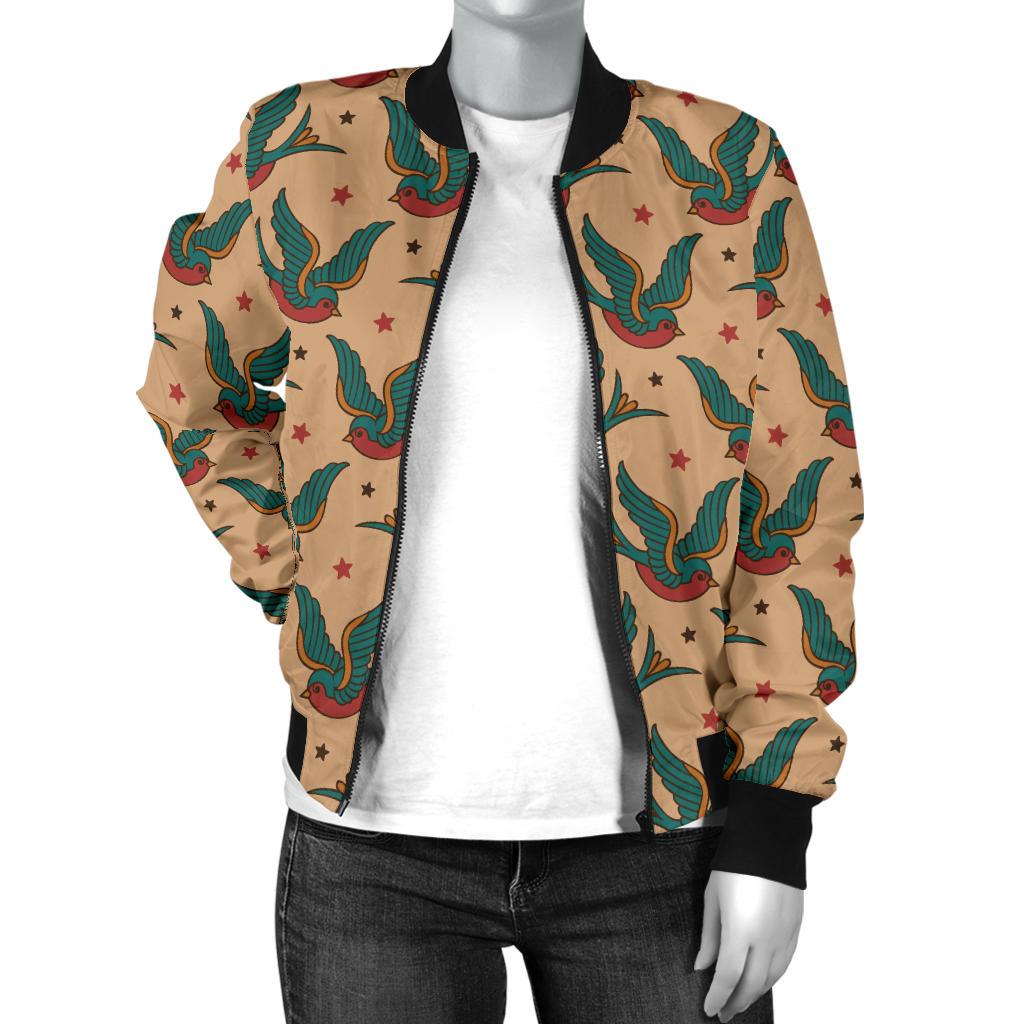 Old School Tattoo Swallow Design Women Casual Bomber Jacket