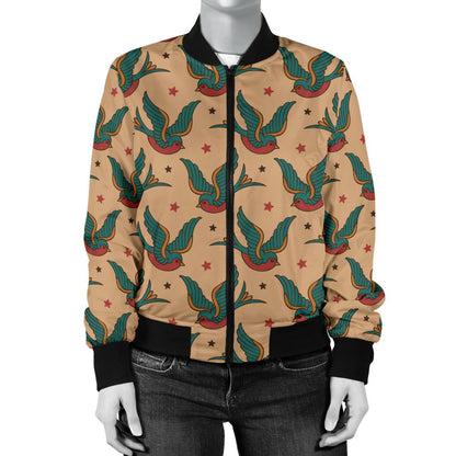 Old School Tattoo Swallow Design Women Casual Bomber Jacket
