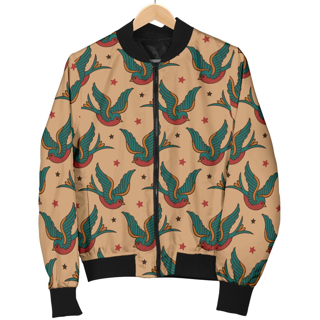 Old School Tattoo Swallow Design Women Casual Bomber Jacket