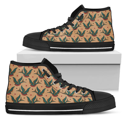 Old School Tattoo Swallow Design Women High Top Shoes