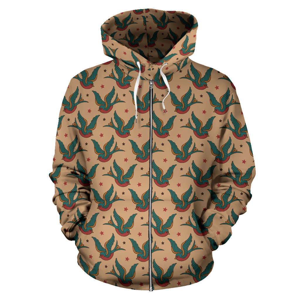 Old School Tattoo Swallow Design Zip Up Hoodie