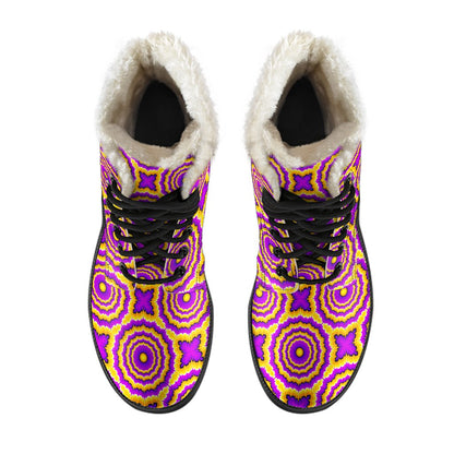 Optical illusion Expansion Faux Fur Leather Boots-JTAMIGO.COM