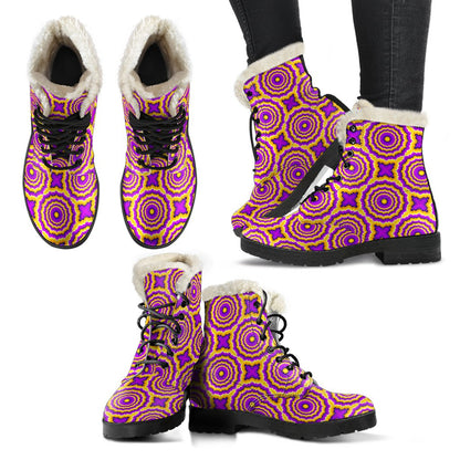 Optical illusion Expansion Faux Fur Leather Boots-JTAMIGO.COM