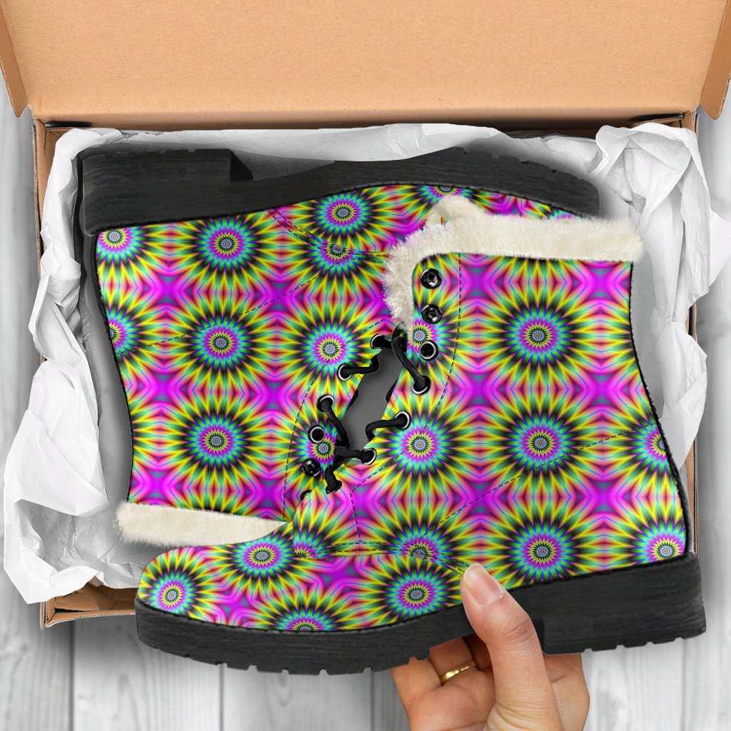 Optical illusion Flower Rainbow Style Faux Fur Leather Boots-JTAMIGO.COM
