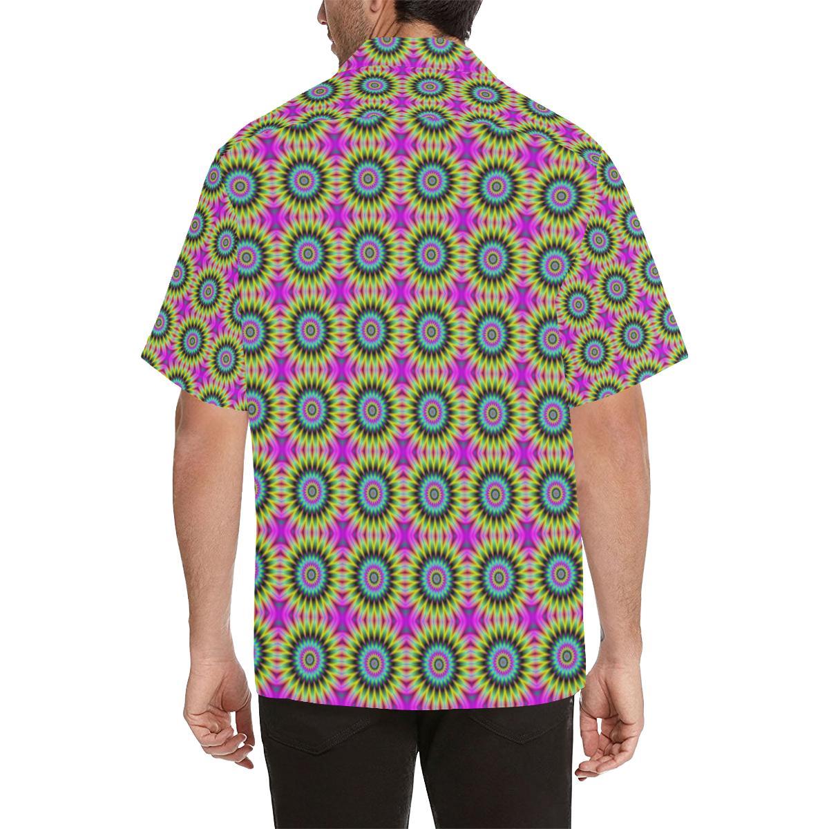Optical illusion Flower Rainbow Style Men Aloha Hawaiian Shirt