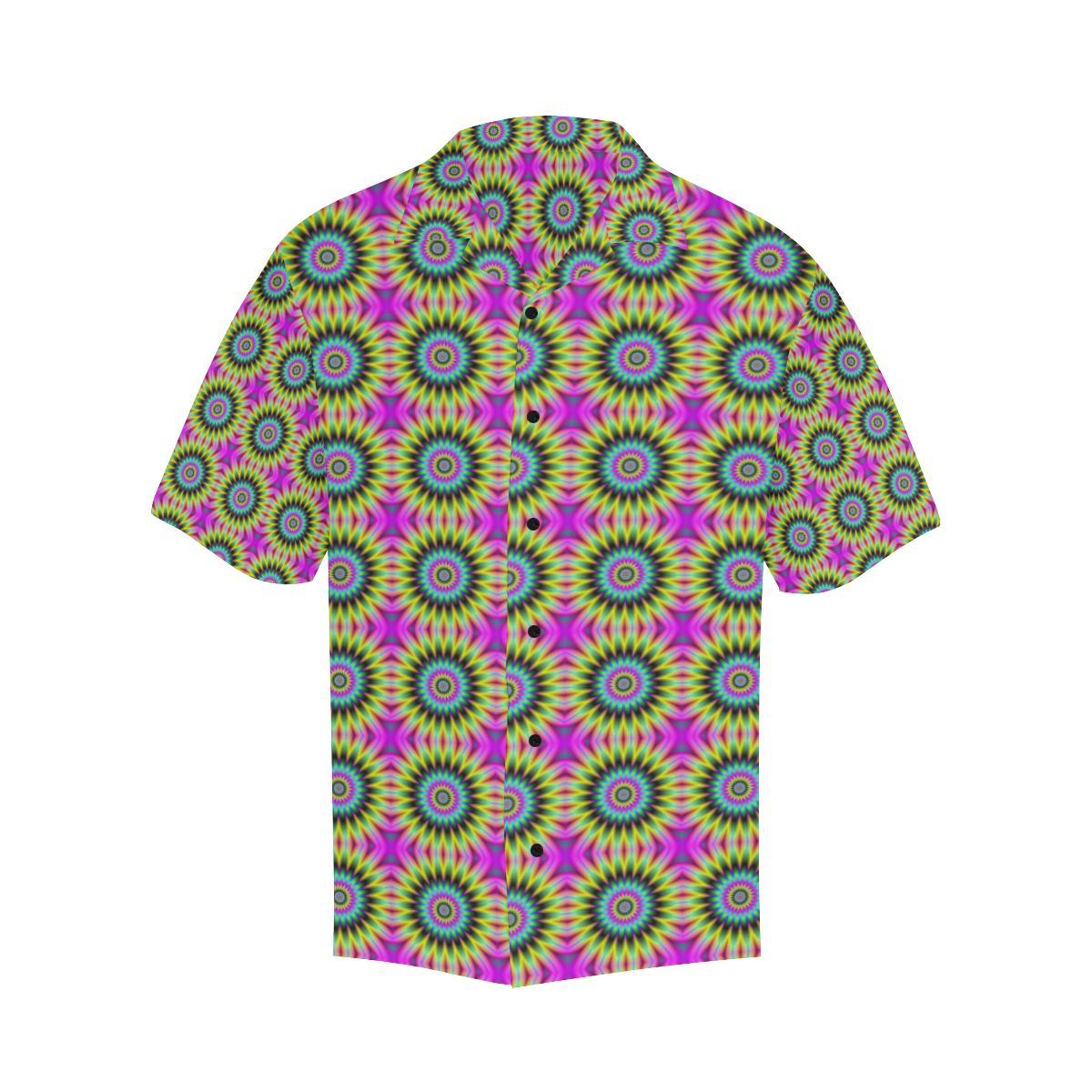 Optical illusion Flower Rainbow Style Men Aloha Hawaiian Shirt