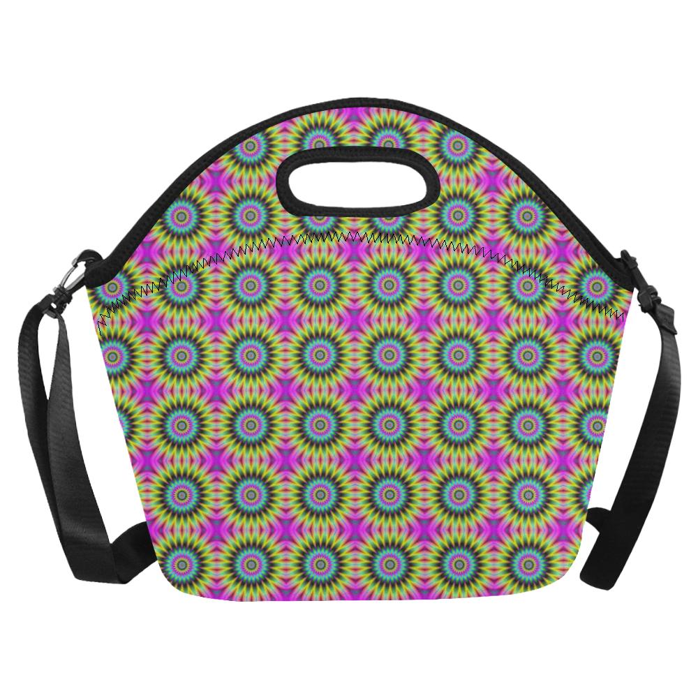 Optical illusion Flower Rainbow Style Neoprene Lunch Bag (Model 1669)(Large)-JTAMIGO.COM