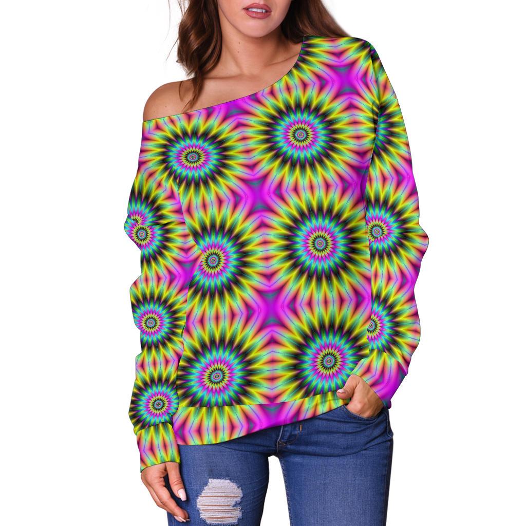 Optical illusion Flower Rainbow Style Off Shoulder Sweatshirt