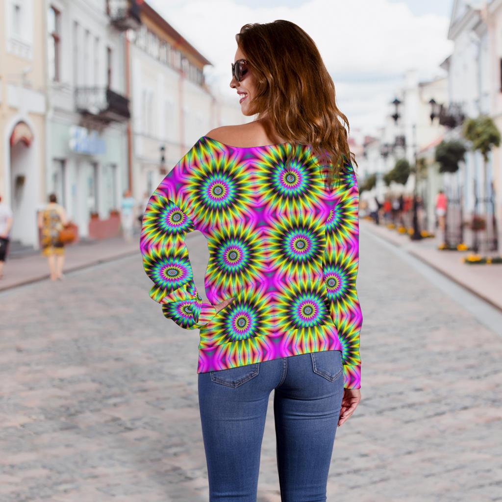 Optical illusion Flower Rainbow Style Off Shoulder Sweatshirt