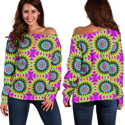 Optical illusion Flower Rainbow Style Off Shoulder Sweatshirt