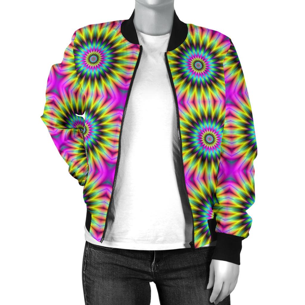 Optical illusion Flower Rainbow Style Women Casual Bomber Jacket