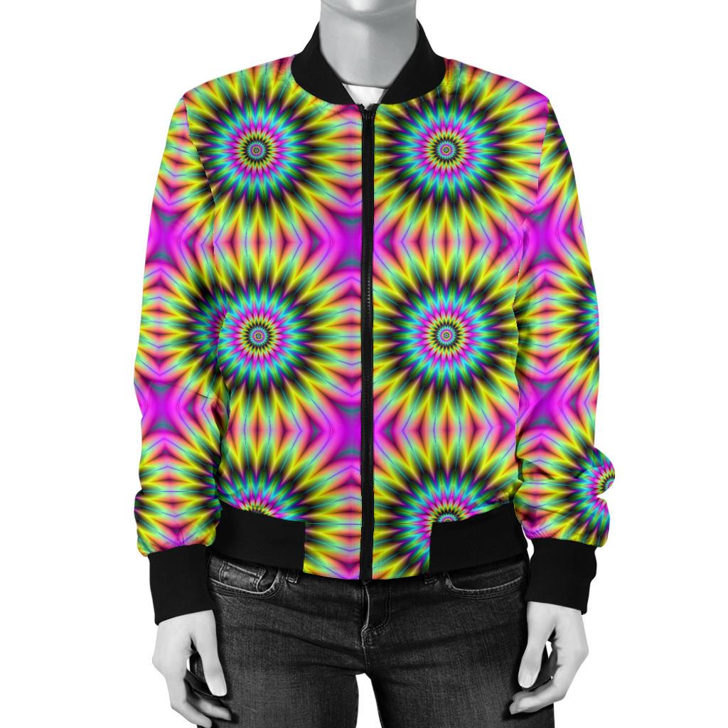 Optical illusion Flower Rainbow Style Women Casual Bomber Jacket