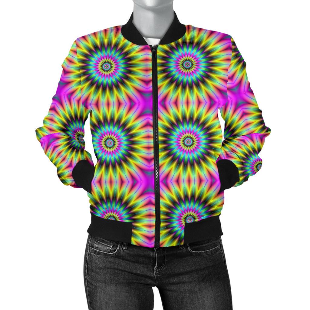 Optical illusion Flower Rainbow Style Women Casual Bomber Jacket