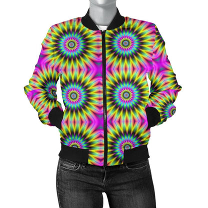 Optical illusion Flower Rainbow Style Women Casual Bomber Jacket