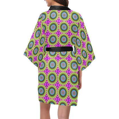 Optical illusion Flower Rainbow Style Women Short Kimono Robe