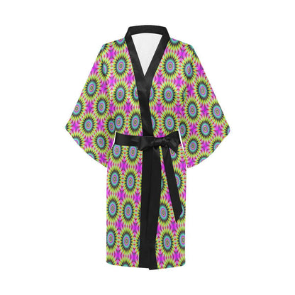 Optical illusion Flower Rainbow Style Women Short Kimono Robe