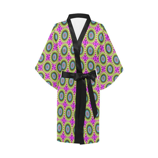 Optical illusion Flower Rainbow Style Women Short Kimono Robe