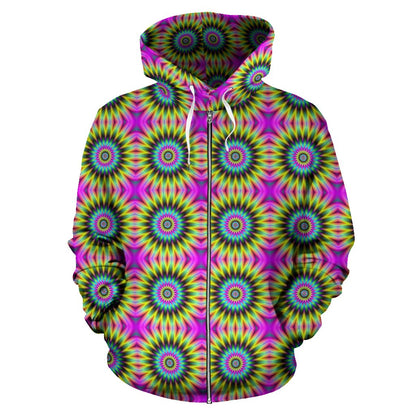 Optical Illusion Flower Rainbow Style Zip Up Hoodie