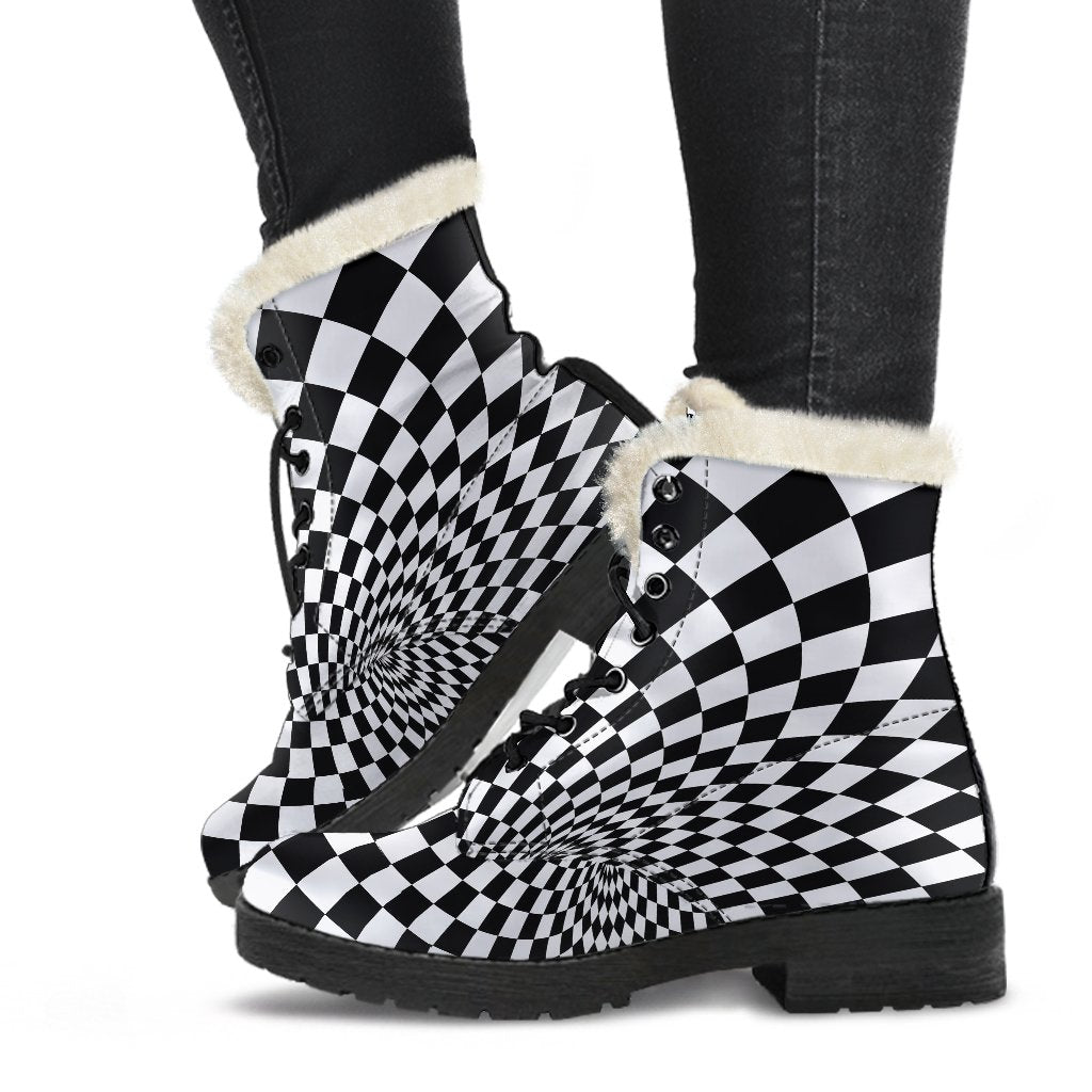 Optical illusion Projection Torus Faux Fur Leather Boots-JTAMIGO.COM
