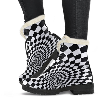 Optical illusion Projection Torus Faux Fur Leather Boots-JTAMIGO.COM