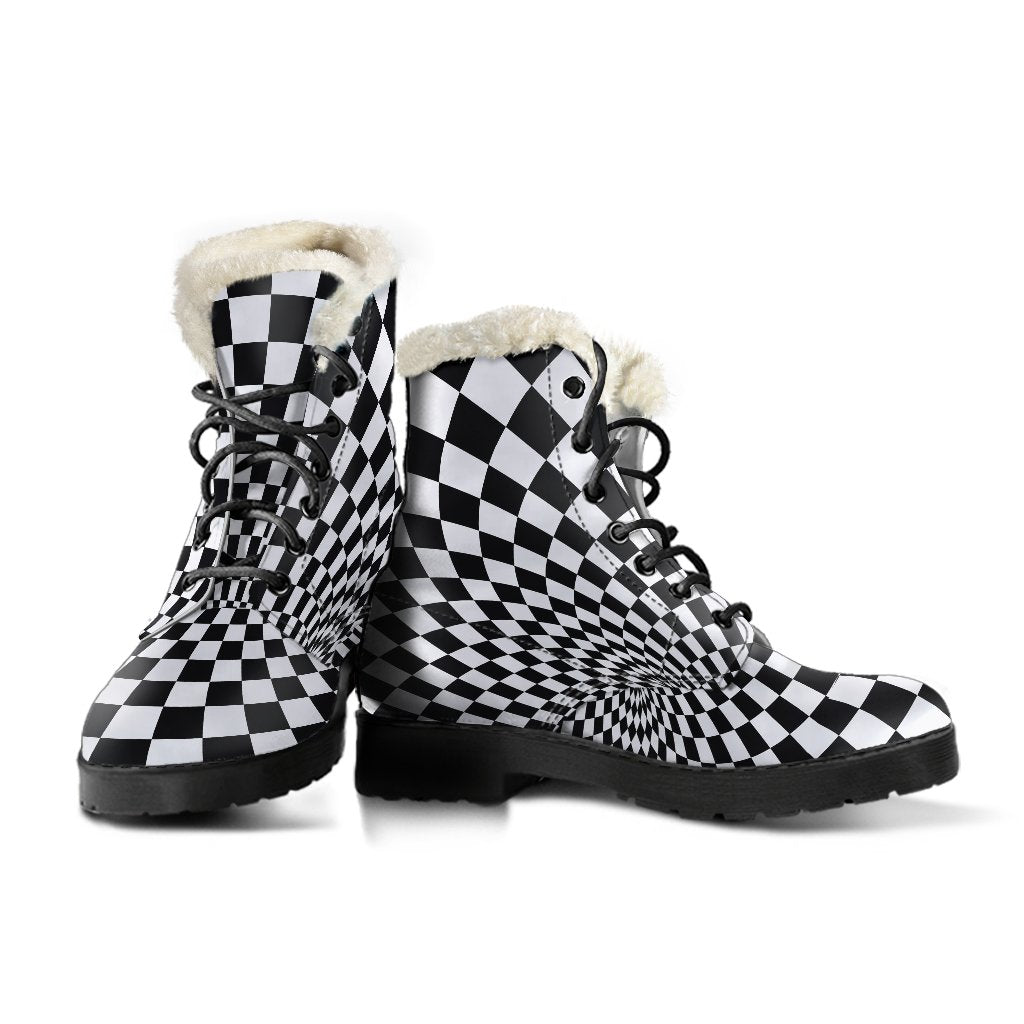 Optical illusion Projection Torus Faux Fur Leather Boots-JTAMIGO.COM