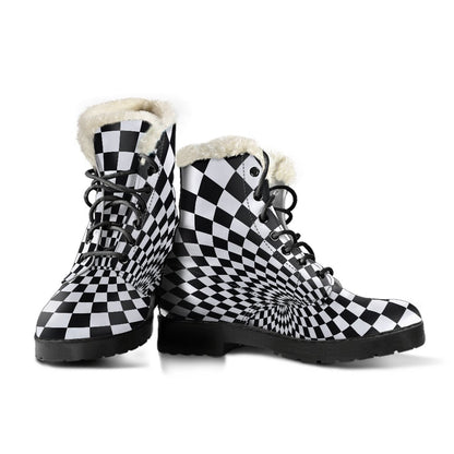 Optical illusion Projection Torus Faux Fur Leather Boots-JTAMIGO.COM
