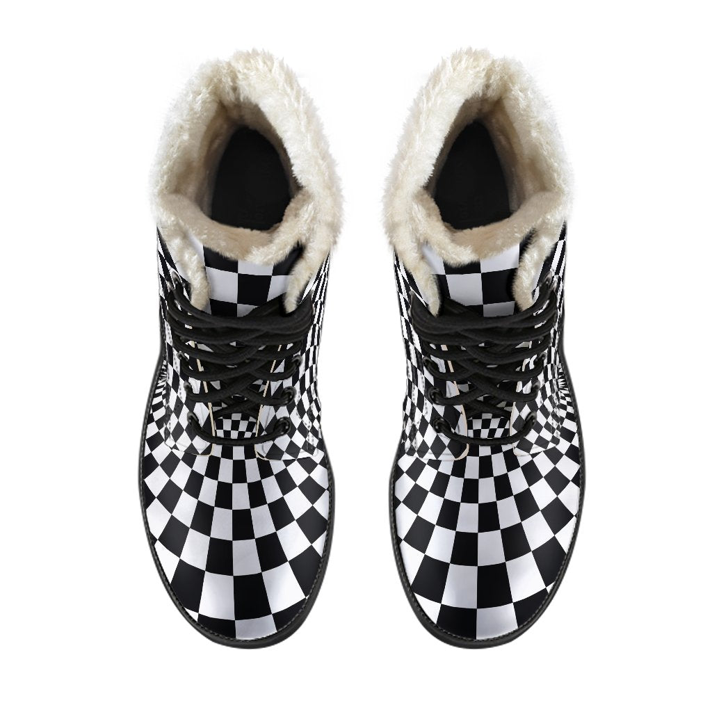 Optical illusion Projection Torus Faux Fur Leather Boots-JTAMIGO.COM