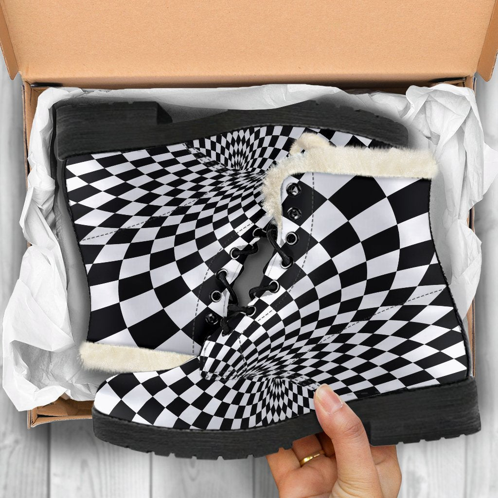 Optical illusion Projection Torus Faux Fur Leather Boots-JTAMIGO.COM