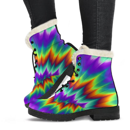 Optical illusion Pulsing fiery spirals Faux Fur Leather Boots-JTAMIGO.COM