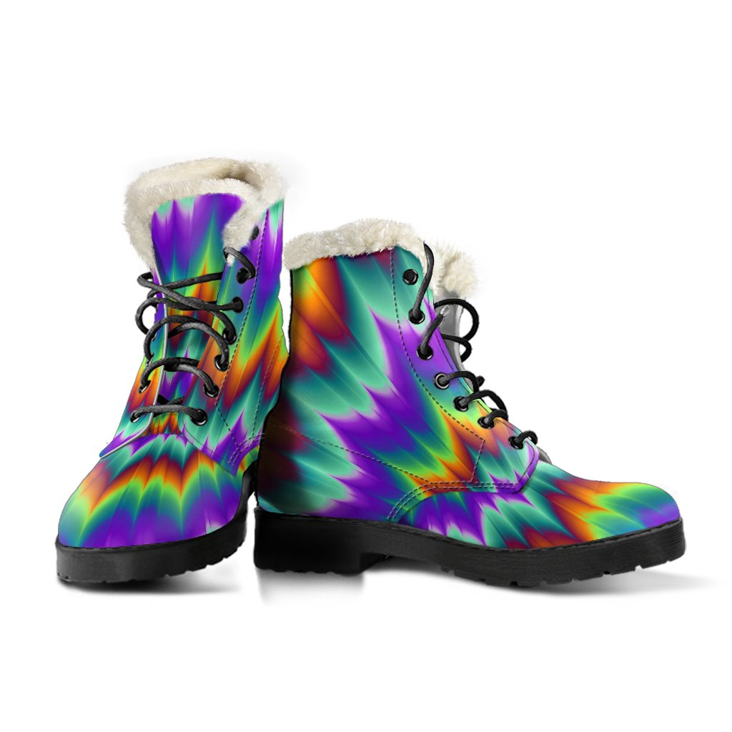 Optical illusion Pulsing fiery spirals Faux Fur Leather Boots-JTAMIGO.COM