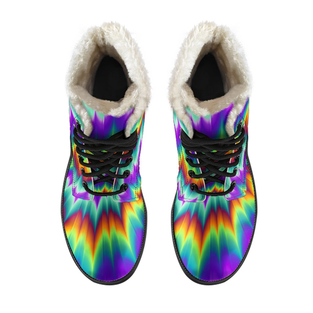 Optical illusion Pulsing fiery spirals Faux Fur Leather Boots-JTAMIGO.COM