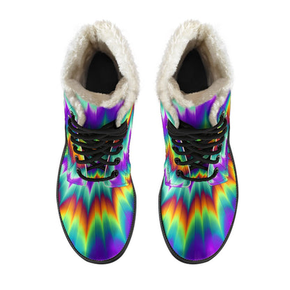 Optical illusion Pulsing fiery spirals Faux Fur Leather Boots-JTAMIGO.COM