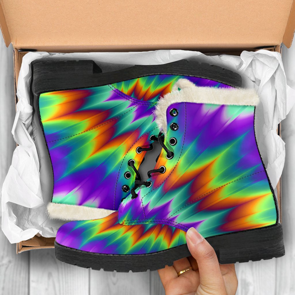 Optical illusion Pulsing fiery spirals Faux Fur Leather Boots-JTAMIGO.COM