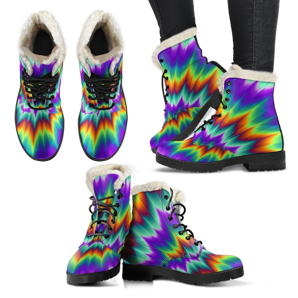 Optical illusion Pulsing fiery spirals Faux Fur Leather Boots-JTAMIGO.COM