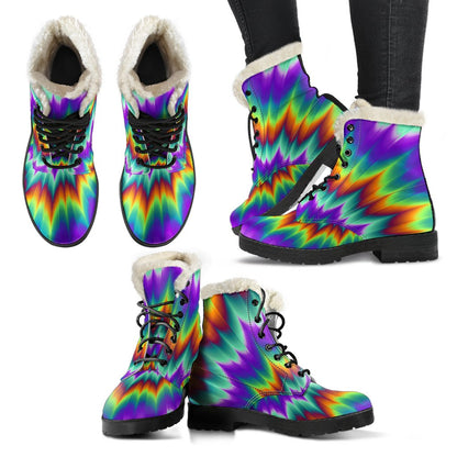 Optical illusion Pulsing fiery spirals Faux Fur Leather Boots-JTAMIGO.COM