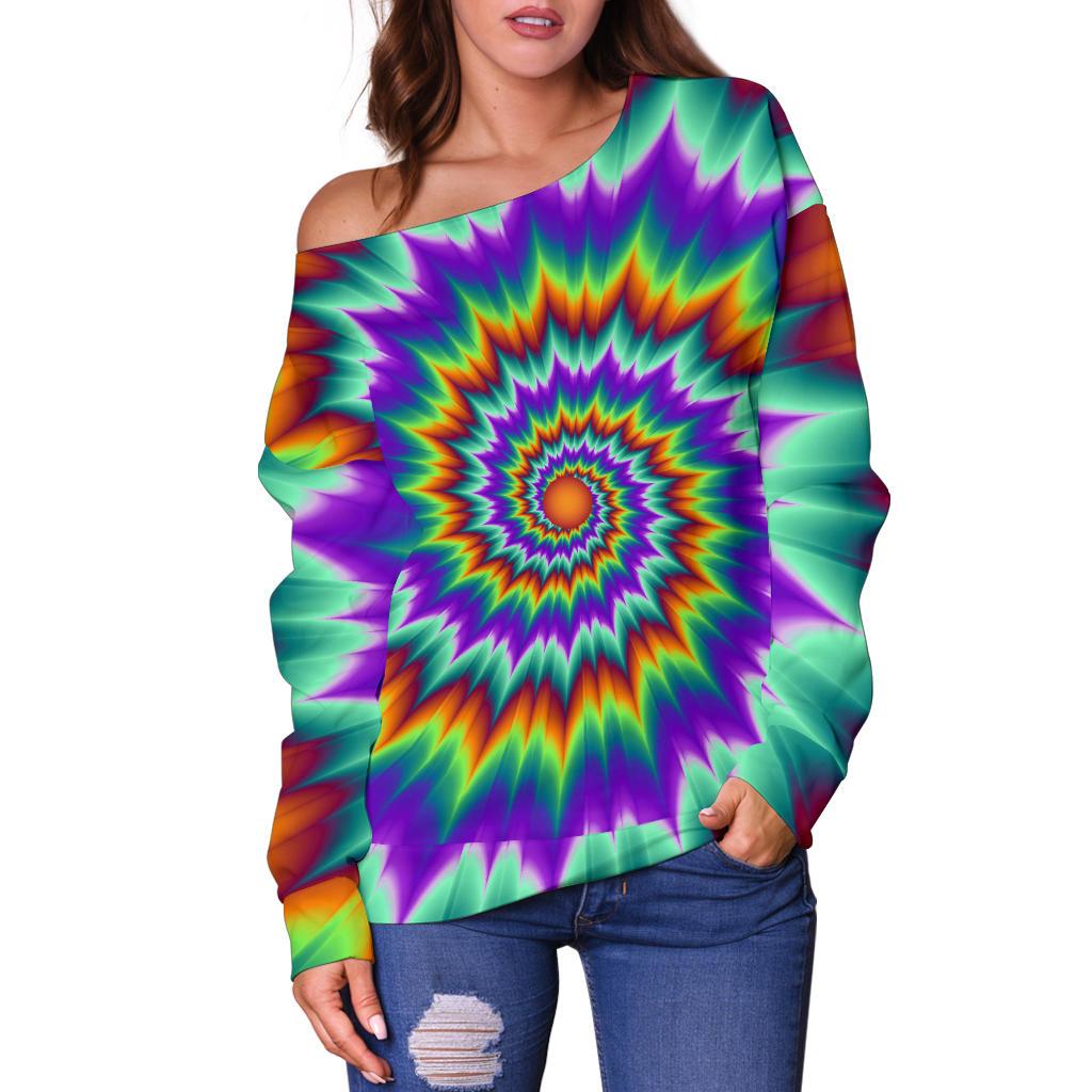 Optical illusion Pulsing Fiery Spirals Off Shoulder Sweatshirt