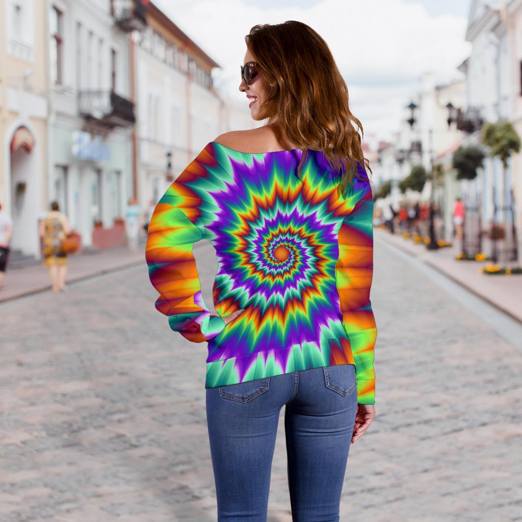 Optical illusion Pulsing Fiery Spirals Off Shoulder Sweatshirt